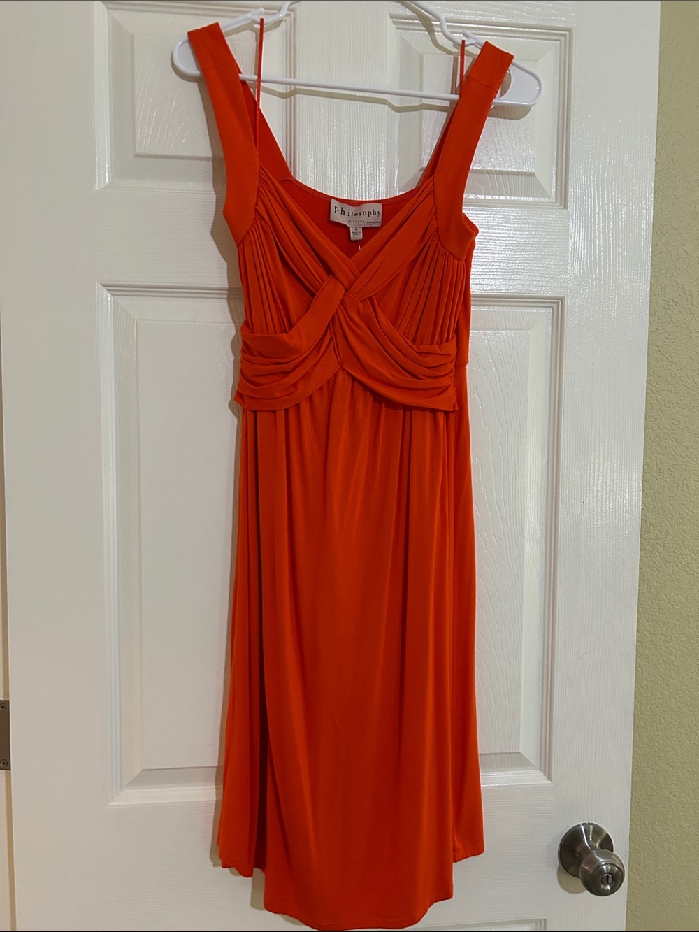 NWT Philosophy Bright Orange Draped Sleeveless Midi Dress, Small